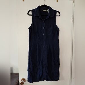 Vintage Faded Glory Navy Sleeveless Button-Front Denim Midi Dress